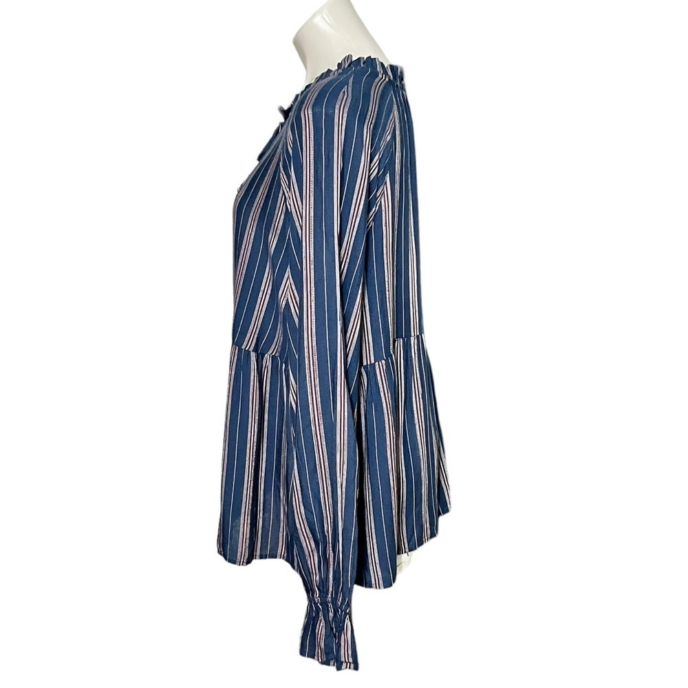 Wonderly Striped Babydoll Blouse Size X Large Navy - Picture 2 of 4